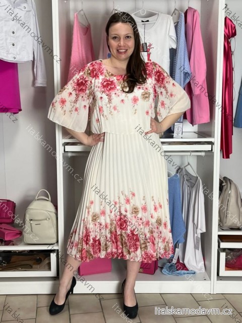 Šaty dlouhé skládané krátký rukáv dámské nadrozměr (40/42/44 ONE SIZE) ITALSKÁ MÓDA IMWHA261113/DU