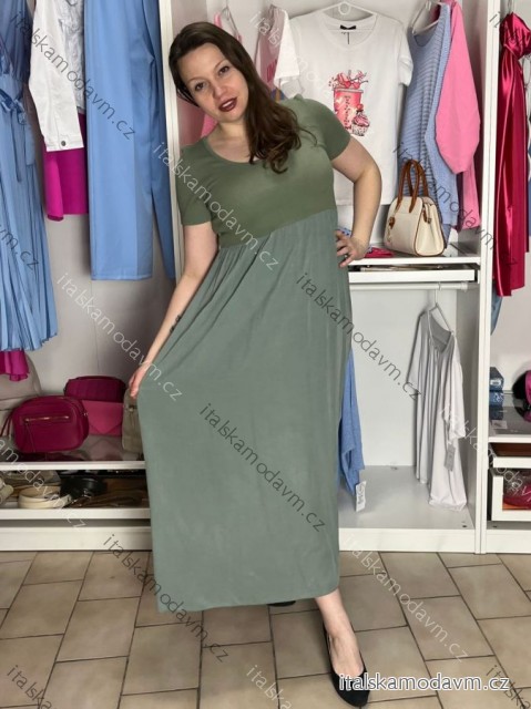 Šaty dlouhé letní krátký rukáv dámské (S/M/L ONE SIZE) ITALSKÁ MÓDA IM425MARIA-M/DU S/M/L khaki