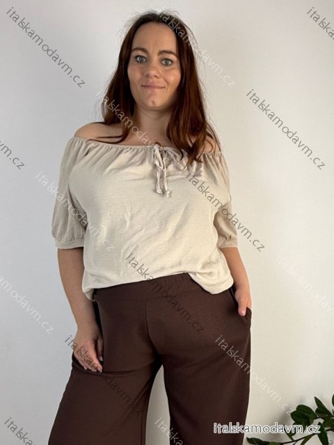 Halenka krátký rukáv dámské nadrozměr PRUE (50/52/54 ONE SIZE) ITALSKÁ MÓDA IM426075/DUR