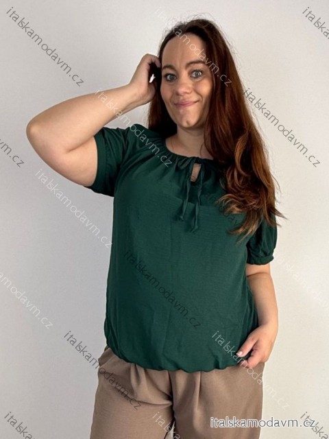 Halenka krátky rukáv dámske nadrozmer PRUE (50/52/54 ONE SIZE) TALIANSKA MÓDA IM426075/DUR 50/52/54 tmavo smaragdová