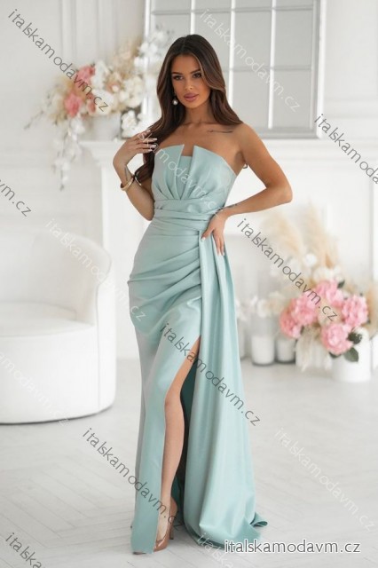 Šaty trblietavé elegantné spoločenské s geometrickým výstrihom na ramienky dámske (34-46) POLSKÁ MÓDA PMLBC24320-03 zelená staromintová 40