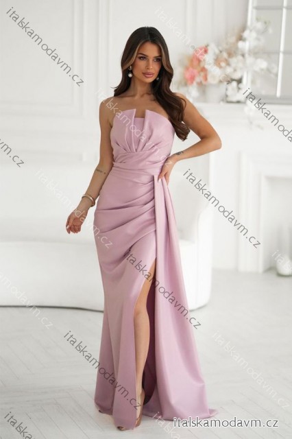Šaty trblietavé elegantné spoločenské s geometrickým výstrihom na ramienky dámske (34-46) POLSKÁ MÓDA PMLBC24320-20 ružová staroružová 38