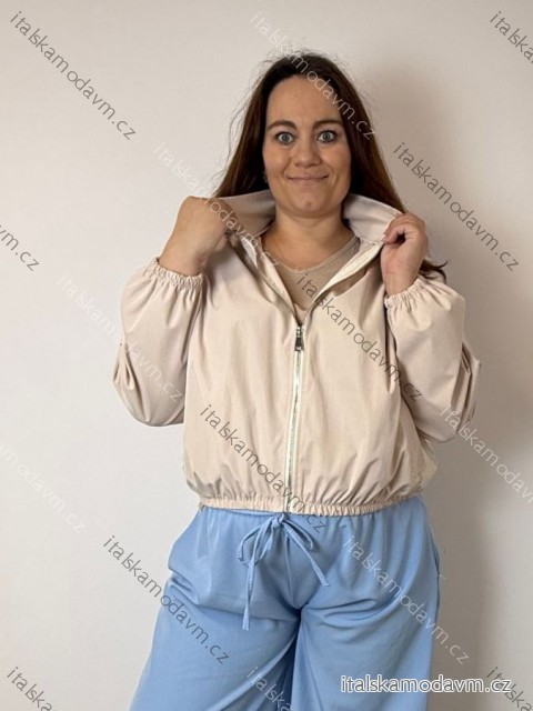 Bunda krátká oversize dlouhý rukáv dámská nadrozměr ZITA (42/44/46 ONE SIZE) ITALSKÁ MÓDA IMWCM26001/DUR 42/44/46 světle béžová
