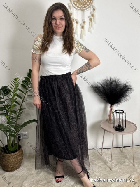 Sukně středně dlouhá tylová leopard dámská (S/M/L ONE SIZE) ITALSKÁ MÓDA IMM24M25109-1/DR