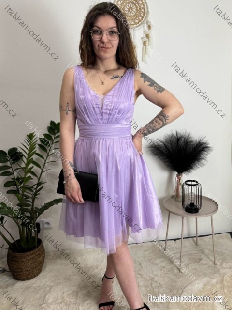 Šaty krátke spoločenské trblietavé na ramienka dámske (S/M ONE SIZE) TALIANSKA MÓDA IMC24462/DUR světle fialová S/M/L