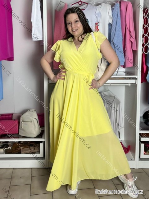 Šaty letní šifonové krátky rukáv dámske AMANDA (S/M/L ONE SIZE) TALIANSKA MóDA IM42600014/DUR S/M/L žlutá