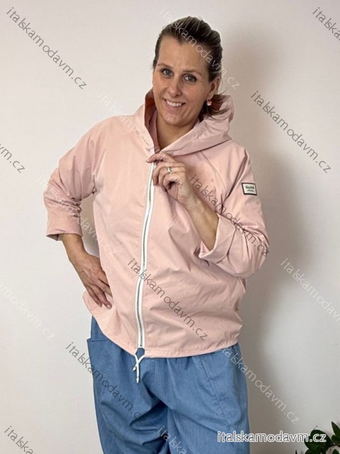 Bunda oversize šusťáková s kapucí dlouhý rukáv nadrozměr LOLA dámská (44/46/48 ONE SIZE) ITALSKÁ MÓDA IMSM260006/DU 44/46/48 růžová světlá