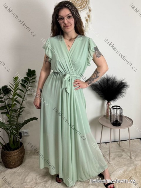 Šaty letní šifonové krátky rukáv dámske AMANDA (S/M/L ONE SIZE) TALIANSKA MóDA IM42600014/DUR zelená lipová S/M/L