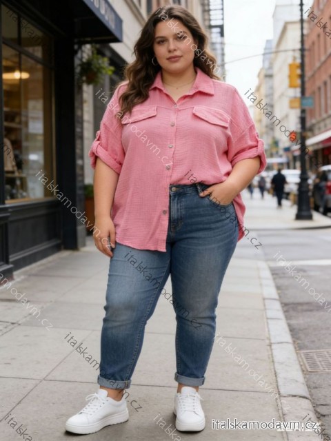 Košeľa klasik mušelínová krátky rukáv dámska nadrozmer (50/52/54 ONE SIZE) TALIANSKA MÓDA IM426113