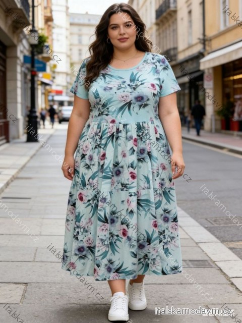 Šaty letní květinové krátký rukáv dámské nadrozměr (46/48/50 ONE SIZE) ITALSKÁ MÓDA IM426120