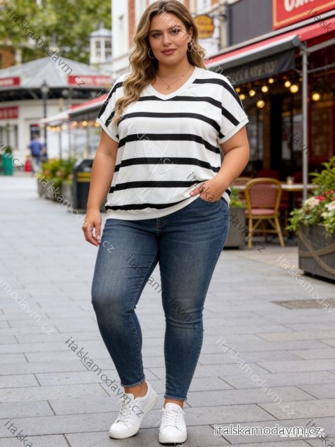 Tričko krátký rukáv dámské nadrozměr (54/56/58 ONE SIZE) ITALSKÁ MÓDA IM426126