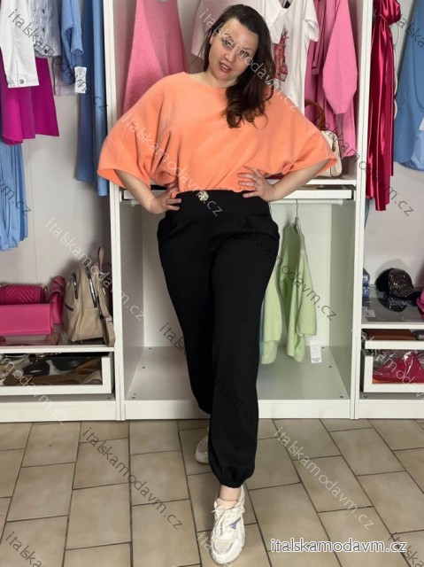 Tepláky elegantní dámské nadrozměr (44/46/48 ONE SIZE) ITALSKÁ MÓDA IM426009/DUR 44/46/48 Černá