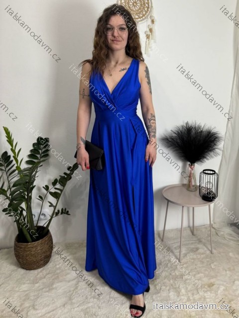 Šaty elegantné dlouhé bez rukávu rukávu dámske SARA (M/L/XL ONE SIZE) TALIANSKA MóDA IM4251146/DUR královská modrá M/L/XL