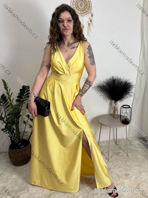 Šaty elegantní dlouhé bez rukávu dámské SARA (M/L/XL ONE SIZE) ITALSKá MóDA IM4251146/DUR světle žlutá M/L/XL