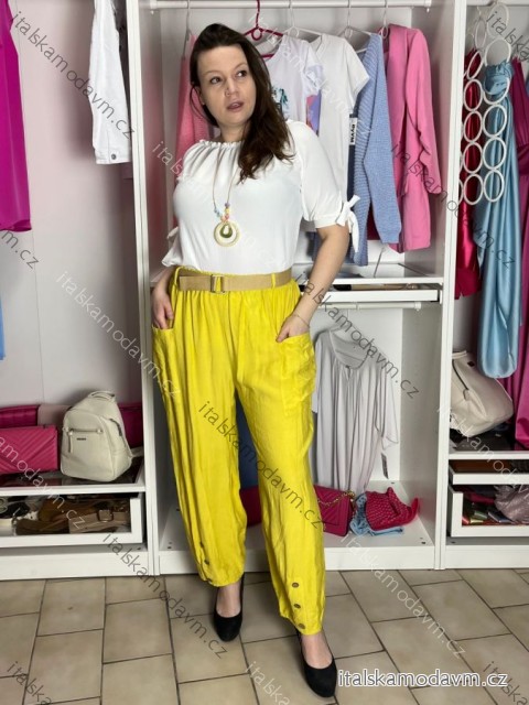 Kalhoty volnočasové s páskem dámské INNA (S/M/L ONE SIZE) ITALSKÁ MÓDA IMSM261124/DUR žlutá S/M/L