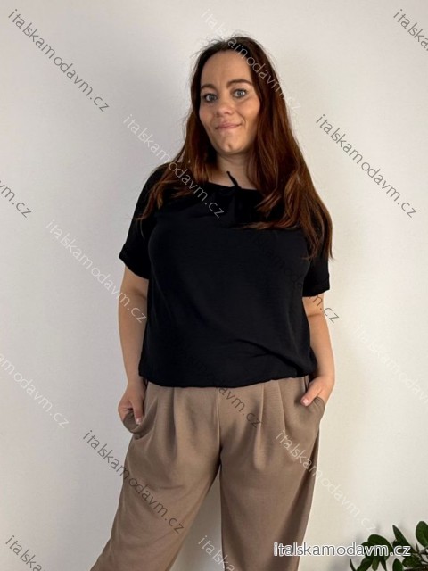 Halenka krátký rukáv dámské nadrozměr MINA (50/52/54 ONE SIZE) ITALSKÁ MÓDA IMC261113/DU 50/52/54 Černá