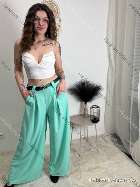 Kalhoty dlouhé oversize s páskem dámské nadrozměr SIMONE (46/48/50 ONE SIZE) ITALSKÁ MÓDA IMWDT25972/DU mintová 46/48/50