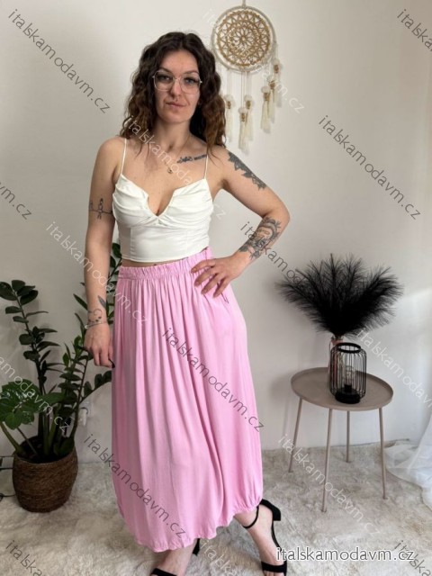 Sukňa dlhá s vreckami dámska MILAGO (M/L/XL ONE SIZE) TALIANSKA MÓDA IM425244/DUR světle růžová M/L/XL
