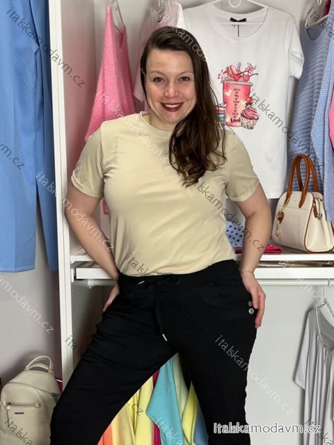 Tričko krátky rukáv dámske NELA (S/M/L ONE SIZE) TALIANSKA MÓDA IMD26037/DUR S/M/L svetlo béžová