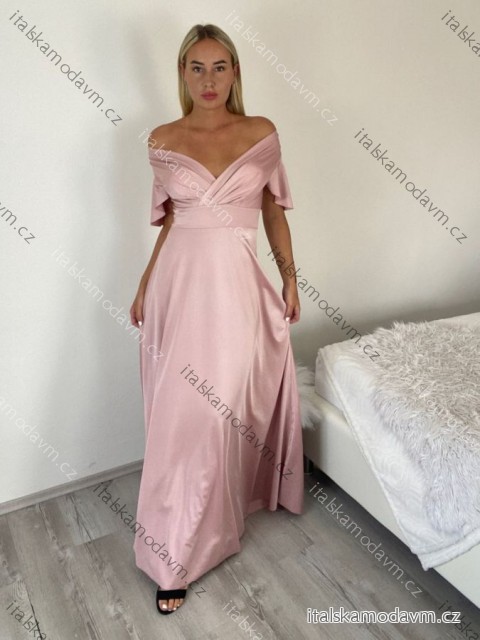 Šaty dlhé spoločenské krátký rukáv dámske TRIXIE (S/M/L ONE SIZE) TALIANSKA MÓDA IMM26M46391/DUR S/M/L ružová staroružová