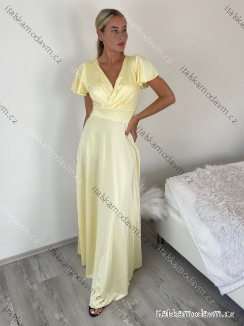 Šaty dlhé spoločenské krátký rukáv dámske TRIXIE (S/M/L ONE SIZE) TALIANSKA MÓDA IMM26M46391/DUR S/M/L žlutá