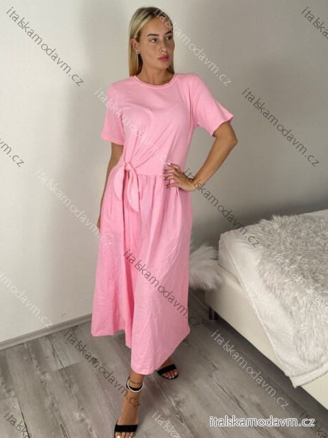 Šaty dlouhé krátký rukáv dámské LUISA (M/L/XL ONE SIZE) ITALSKÁ MÓDA IMWEC260001/DU M/L/XL růžová