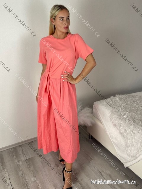 Šaty dlhé krátký rukáv dámske LUISA (M/L/XL ONE SIZE) TALIANSKA MÓDA IMWEC260001/DU M/L/XL růžová lososová