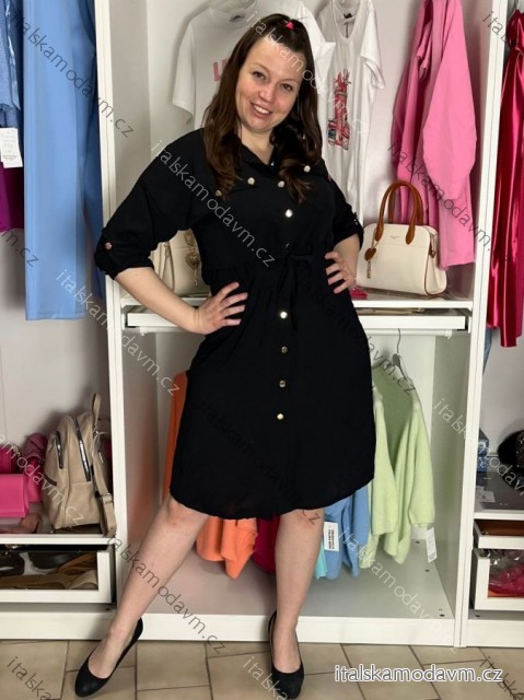 Šaty košilové 3/4 dlouhý rukáv dámské (S/M/L ONE SIZE) ITALSKÁ MÓDA IMD25030/DUR S/M/L Černá