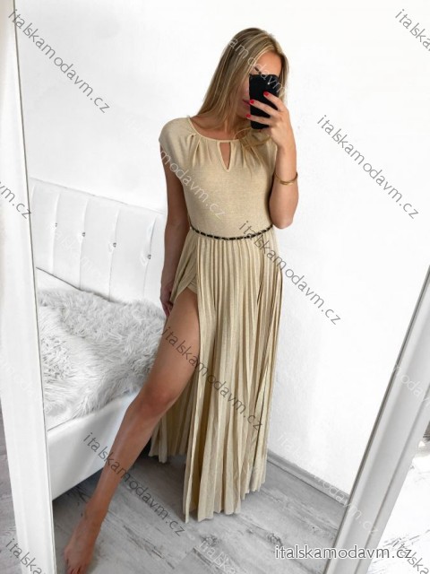 Šaty dlouhé elegantní skládané bez rukávu dámské (S/M ONE SIZE) ITALSKÁ MÓDA IMPMD243558A/DUR