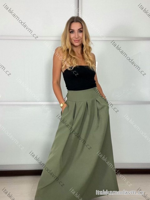 Sukně dlouhá dámská (S/M ONE SIZE) ITALSKÁ MÓDA IMD23202/DU -   zelená khaki -   S/M/L