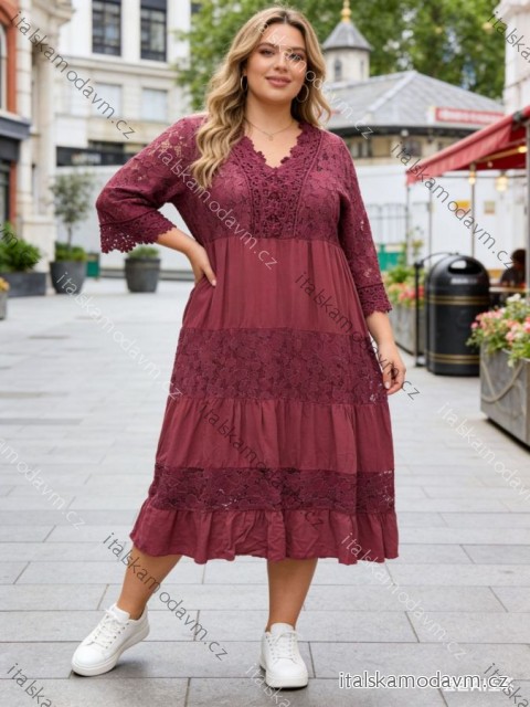 Šaty volnočasové letní oversize krajkové 3/4 dlouhý rukáv dámské nadrozměr (50/52/54 ONE SIZE) ITALSKÁ MÓDA IM426148