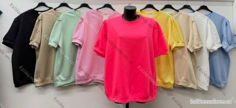 Mikina máslová krátký rukáv dámská nadrozměr (48/50/52 ONE SIZE) ITALSKÁ MÓDA IM426160