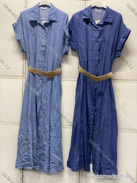 Šaty dlouhé košilové krátký rukáv dámské nadrozměr (40/42/44 ONE SIZE) ITALSKÁ MÓDA IMC26152