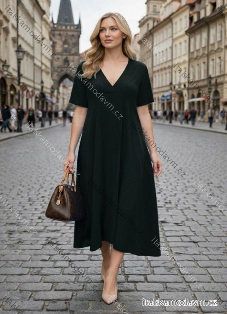 Šaty oversize krátký rukáv dámské nadrozměr (54/56/58 ONE SIZE) ITALSKÁ MÓDA IMD26063 Černá 54/56/58