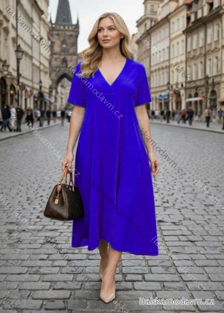 Šaty oversize krátký rukáv dámské nadrozměr (54/56/58 ONE SIZE) ITALSKÁ MÓDA IMD26063 modrá královská 54/56/58