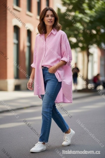 Košile prodloužená 3/4 dlouhý rukáv dámská nadrozměr (48/50/52 ONE SIZE) ITALSKÁ MÓDA IMD26065