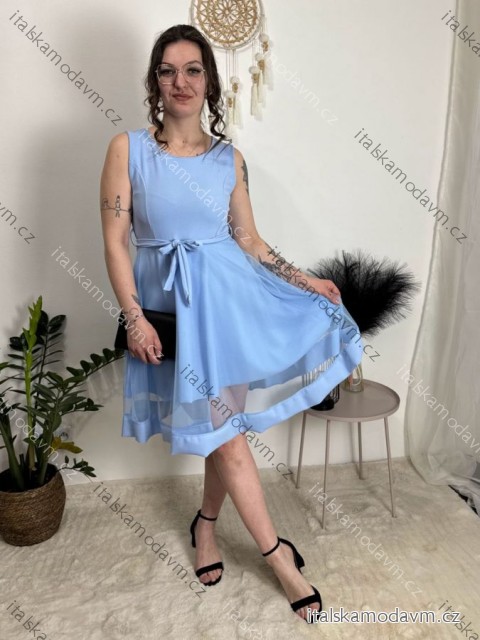 Šaty elegantní letní bez rukávu dámské (S/M/L ONE SIZE) ITALSKÁ MÓDA IM322SIMONE/DR světle modrá S/M/L