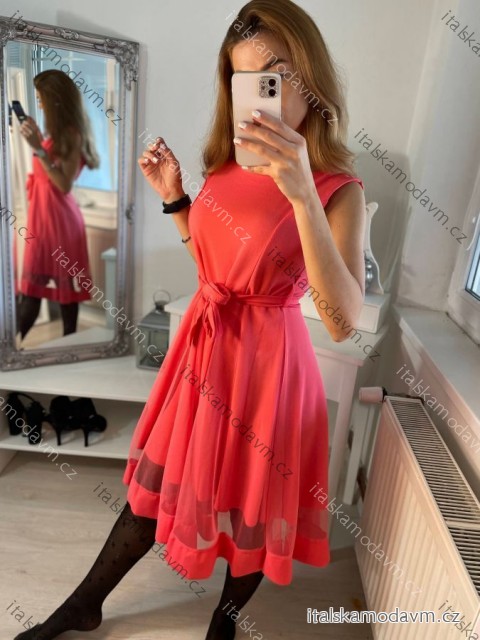Šaty elegantní letní bez rukávu dámské (S/M/L ONE SIZE) ITALSKÁ MÓDA IM322SIMONE/DR růžová lososová S/M/L