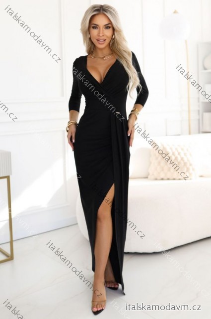 Šaty elegantní dlouhé zavinovací výstřih dámské (XS-XL) Polská moda NMC-404-13/DR Černá M