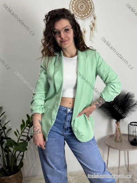 Sako s podšívkou dlouhý shrnutý rukáv dámské (S/M/L ONE SIZE) ITALSKÁ MÓDA IM423JANE/DU světle zelená S/M/L