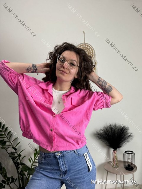 Bunda lehká oversize dlhý rukáv dámska (S/M/L ONE SIZE) TALIANSKA MÓDA IMWBHP260001/DUR růžová S/M/L