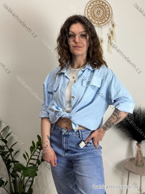 Bunda lehká oversize dlhý rukáv dámska (S/M/L ONE SIZE) TALIANSKA MÓDA IMWBHP260001/DUR světle modrá S/M/L