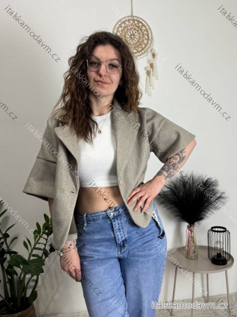Kabátek teplý oversize krátký rukáv dámský (XS/M/L/XL/2XL ONE SIZE) ITALSKÁ MÓDA IMC26069/DR tmavě béžová M/L/XL