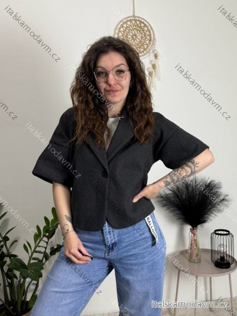 Kabátek teplý oversize krátký rukáv dámský (XS/M/L/XL/2XL ONE SIZE) ITALSKÁ MÓDA IMC26069/DR tmavě šedá M/L/XL