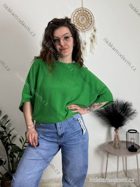 Sveter tenký krátky rukáv dámsky (S/M/L ONE SIZE) TALIANSKA MÓDA IM4261121/DR zelená S/M/L