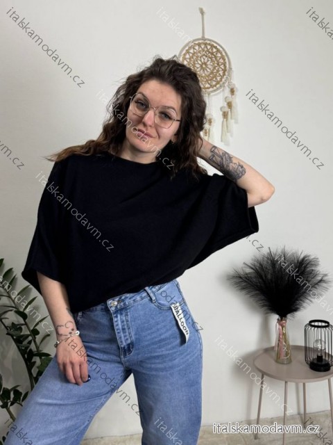 Svetr tenký krátký rukáv dámský (S/M/L ONE SIZE) ITALSKÁ MÓDA IM4261121/DUR černá S/M/L