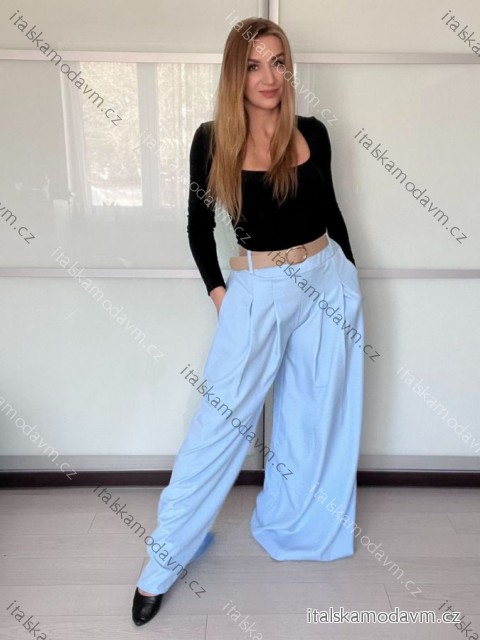 Kalhoty elegantní dlouhé s páskem dámské SANDRA (S/M/L ONE SIZE) ITALSKÁ MÓDA IMPVN262471/DU S/M/L světle modrá