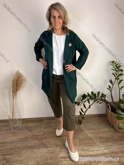 Kabátik slabý s vreckami na gombíky dlhý rukáv dámsky nadrozmer (44/46/48 ONE SIZE) TALIANSKA MÓDA IM426011/DUR 44/46/48 tmavo smaragdová