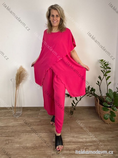 Souprava elegantní, letní kalhoty a tunika dámské nadrozměr SIDONIE (48/50/52/54 ONE SIZE) ITALSKÁ MÓDA IMWTC26001/DU 48/50/52 tmavě růžová
