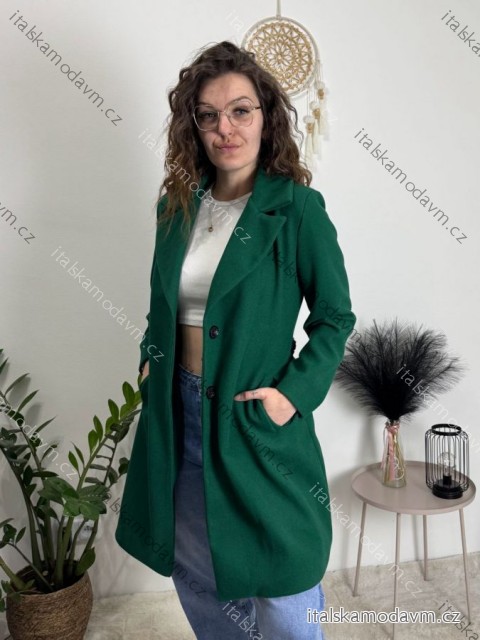 Kabát flaušový dlhý rukáv dámsky (S-2XL) TALIANSKA MÓDA IMC23391/DU -   smaragdová,   XL